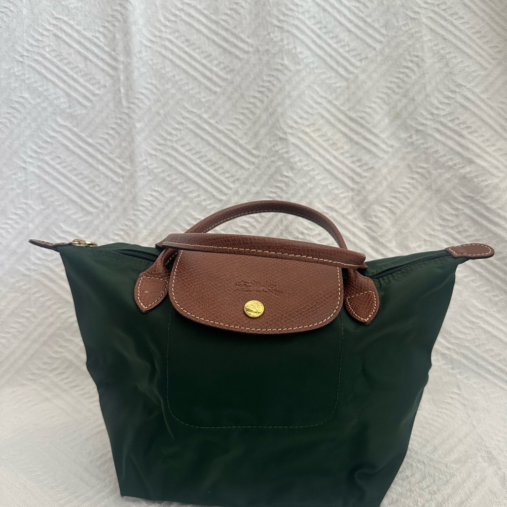 Longchamp Green and Brown Tote with Foldable Design